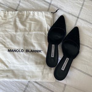 Manolo Blahnik suede lace mules